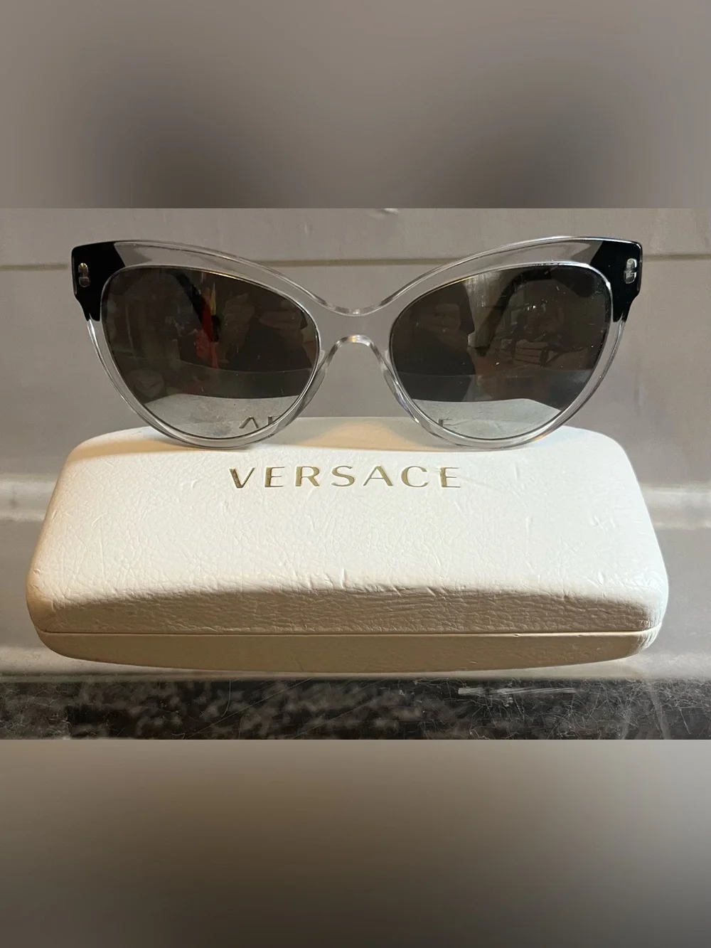 Versace VE4338 Cat-Eye Sunglasses Grey Frame Iconic Medusa Logo + Hard Case